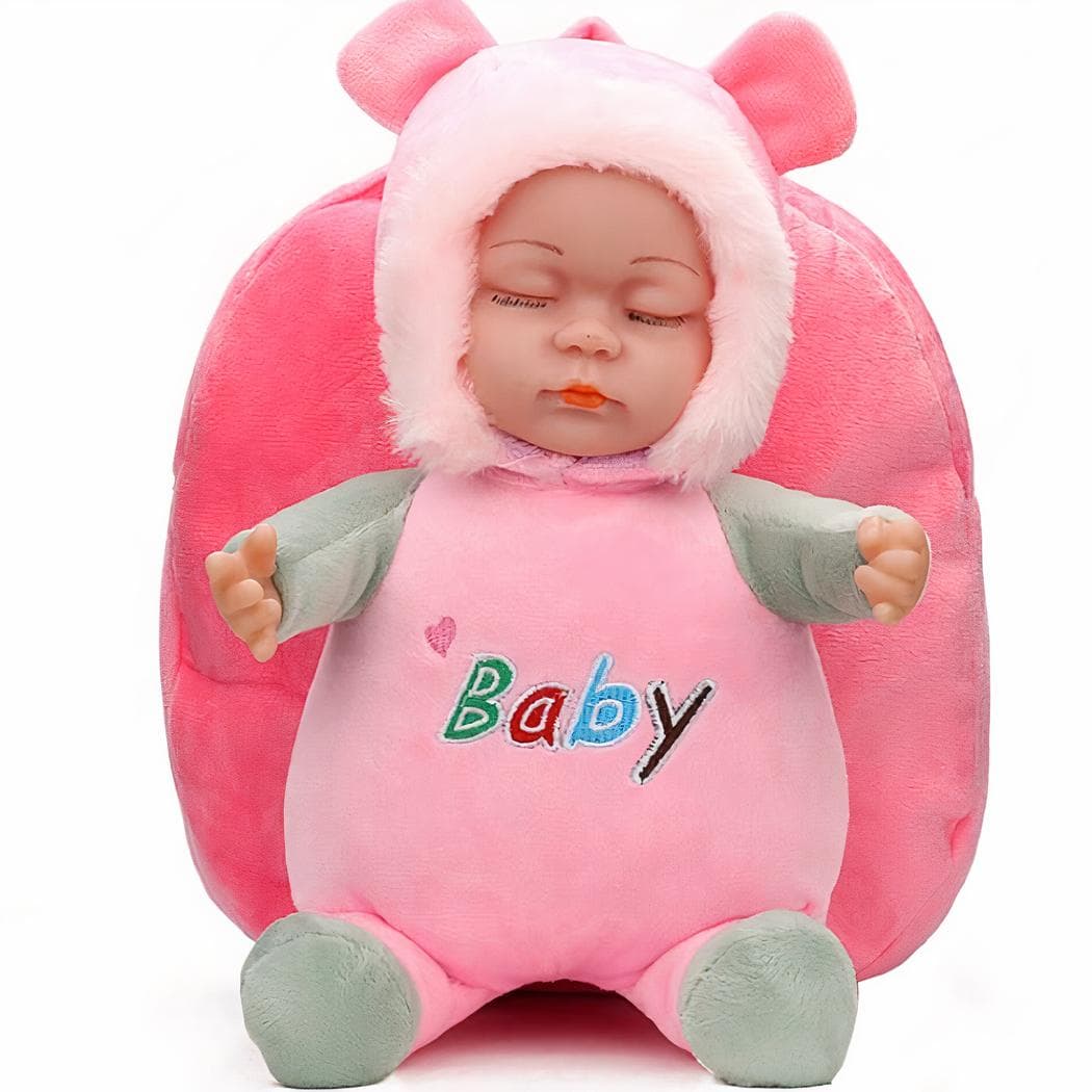 Sac à dos en peluche avec poupon - rose-fonce