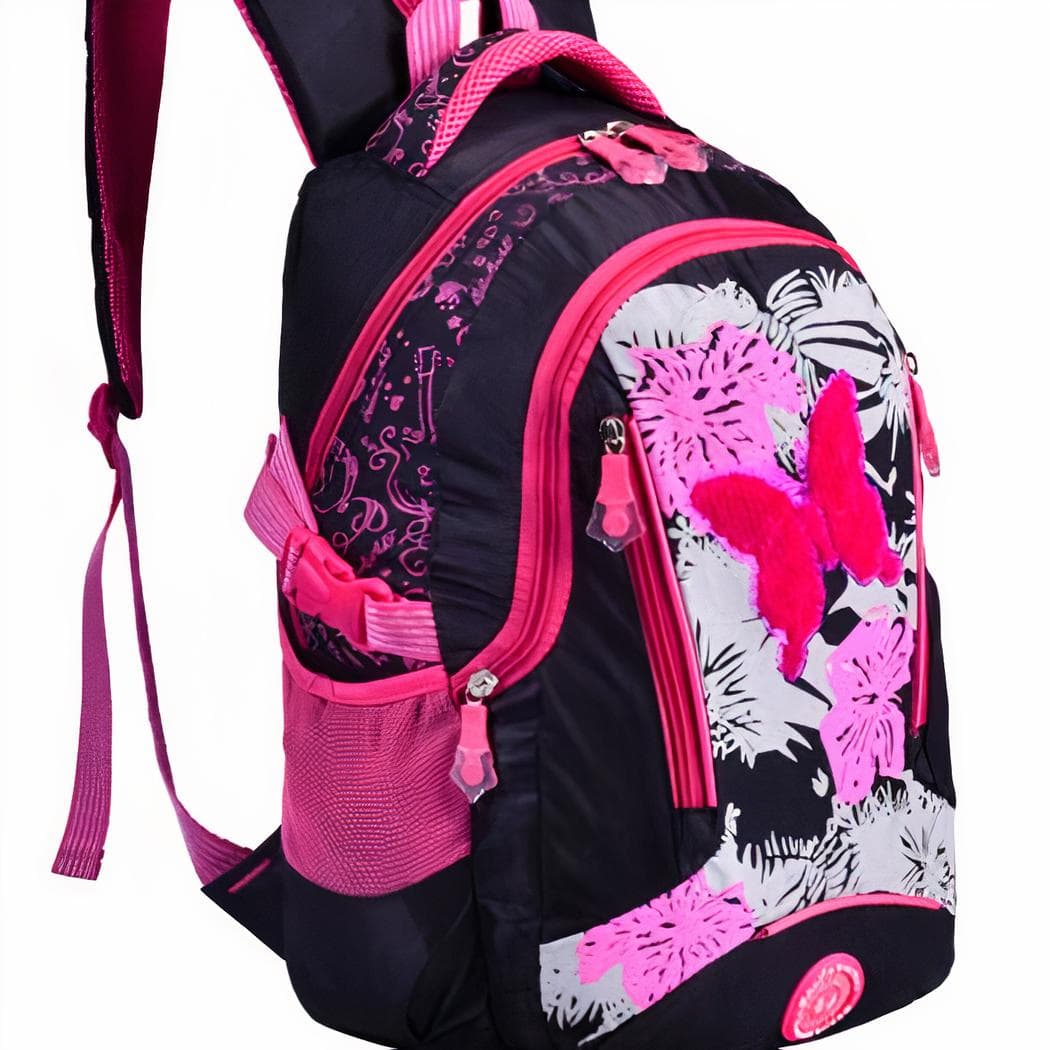 Sac à dos fille coloré motif papillon - rose