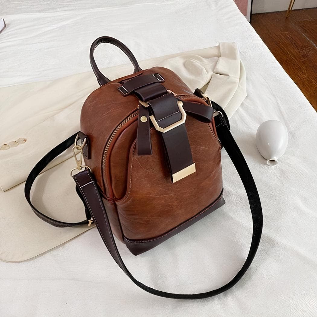 Sac à dos à boucle vintage en cuir synthétique - marron