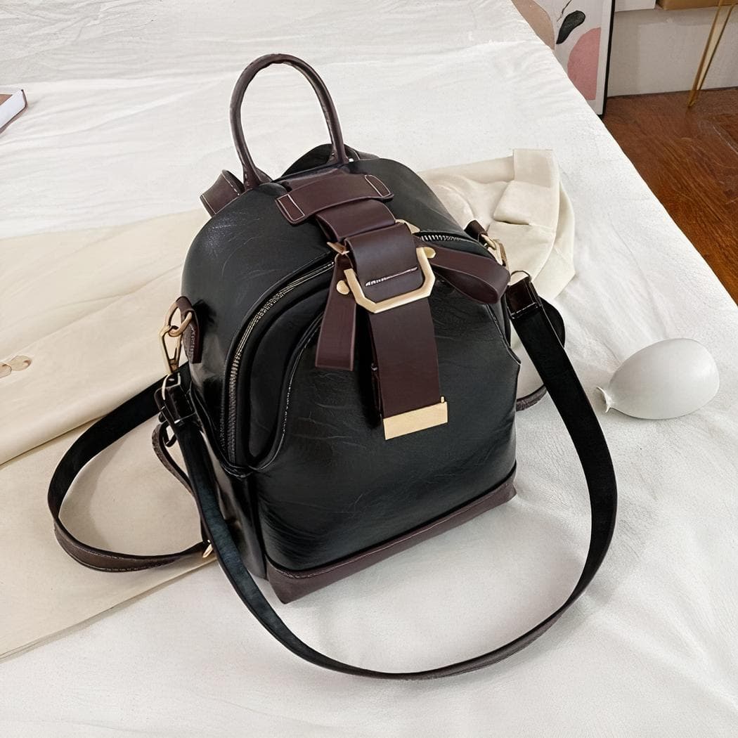 Sac à dos à boucle vintage en cuir synthétique - noir