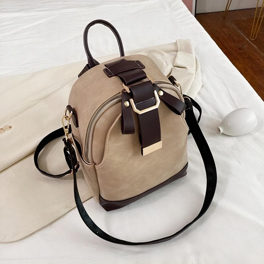 Sac à dos à boucle vintage en cuir synthétique - kaki
