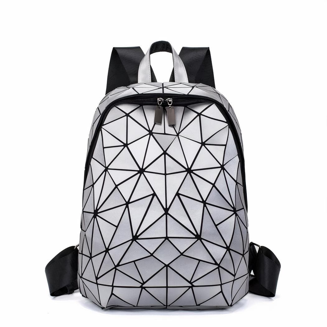 Sac à dos femme motif hologramme géométrique - argente