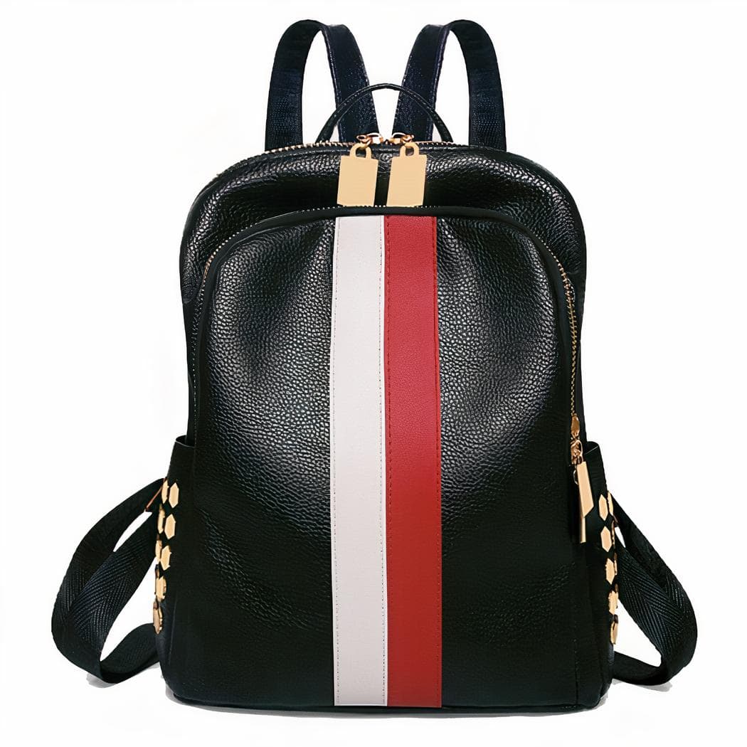 Sac à dos en cuir synthétique avec deux bandes verticales - blanc