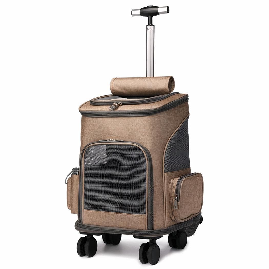 Sac à dos animaux portable avec chariot - marron