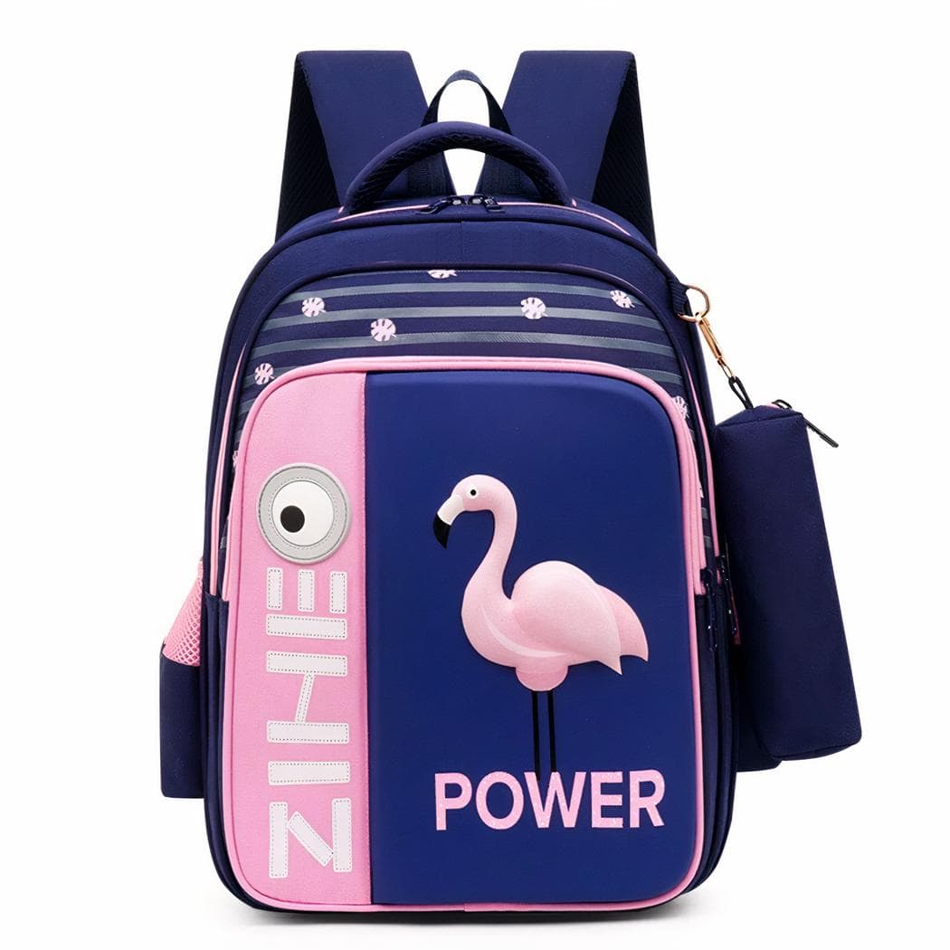 Sac à dos écolier motif flamant rose en 3D - rose