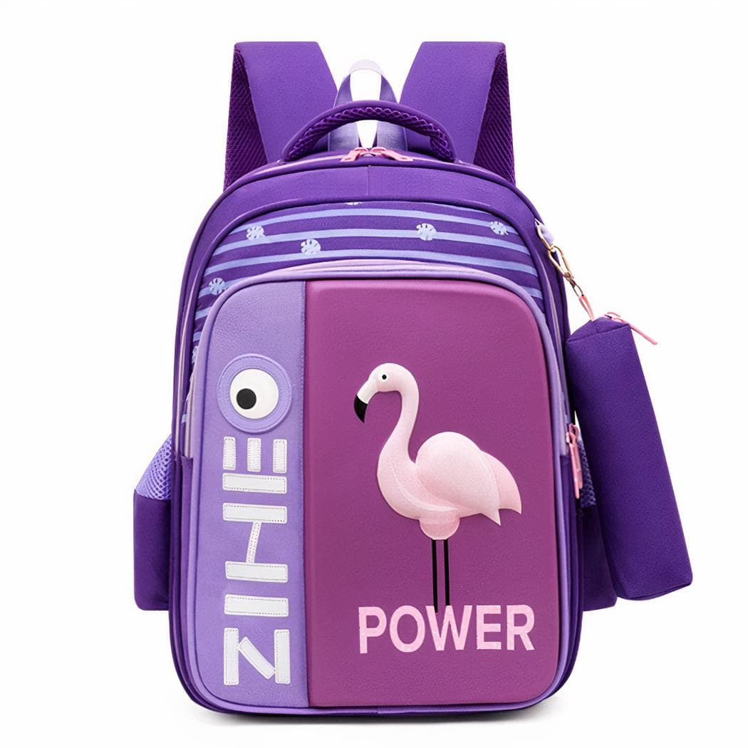 Sac à dos écolier motif flamant rose en 3D - violet