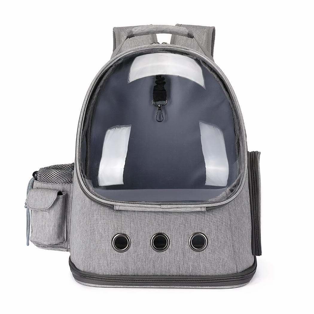 Sac à dos chat double poche et transparent - gris