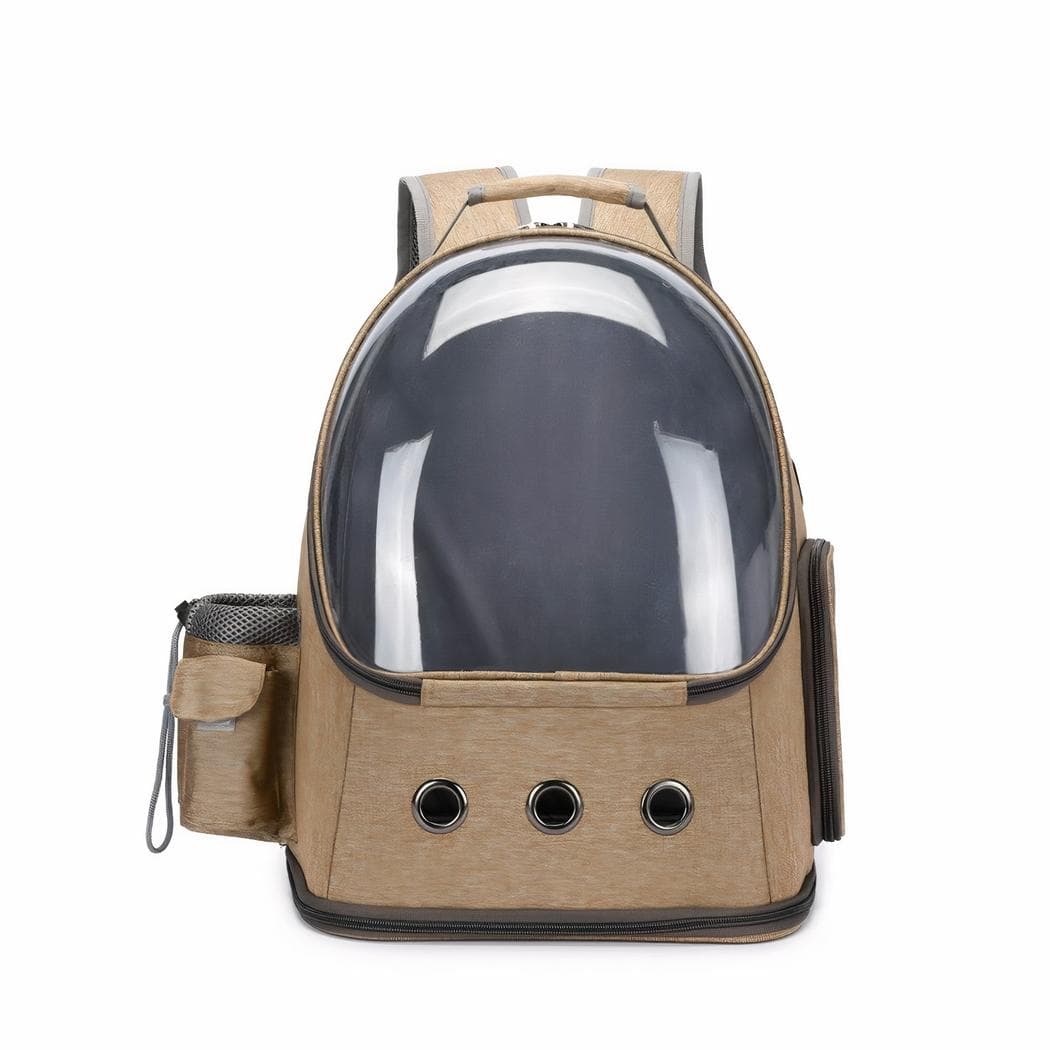Sac à dos chat double poche et transparent - marron