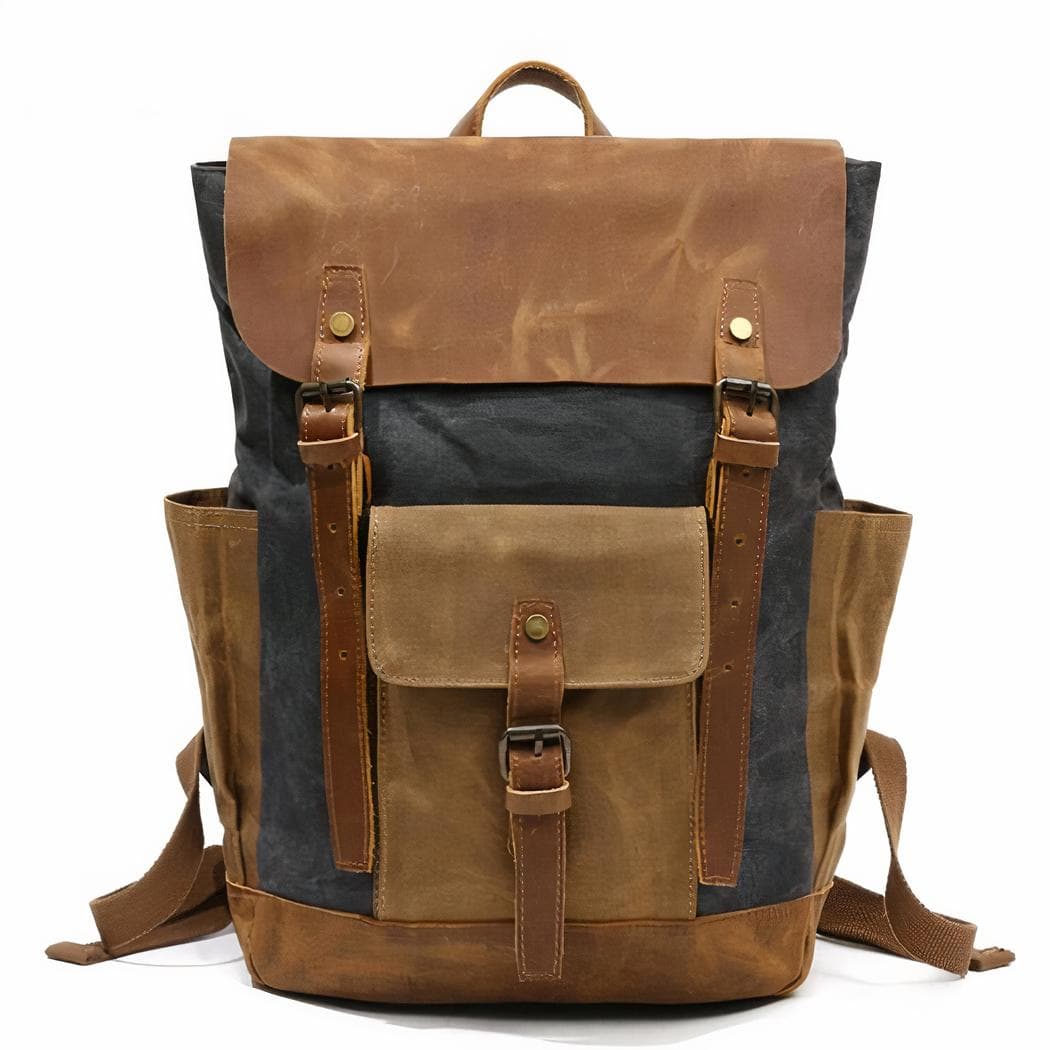 Sac à dos vintage en toile enduite - noir