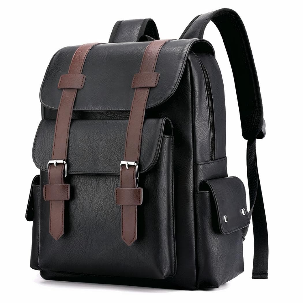 Sac à dos en cuir synthétique unisexe style décontracté - marron