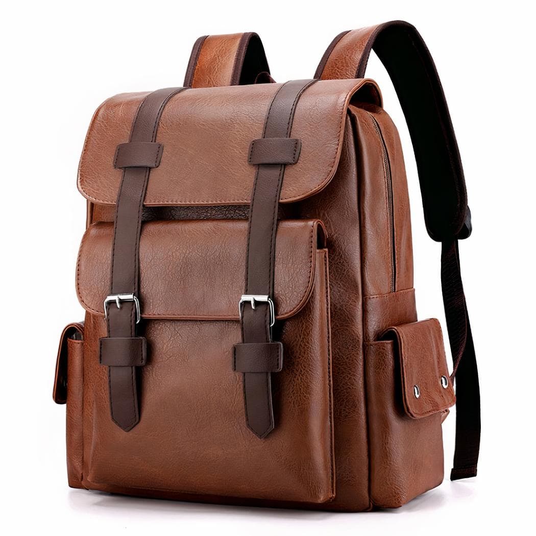 Sac à dos en cuir synthétique unisexe style décontracté - marron