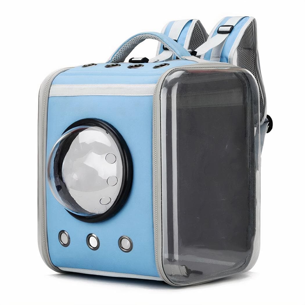 Sac à dos transparent forme carré pour animaux - bleu