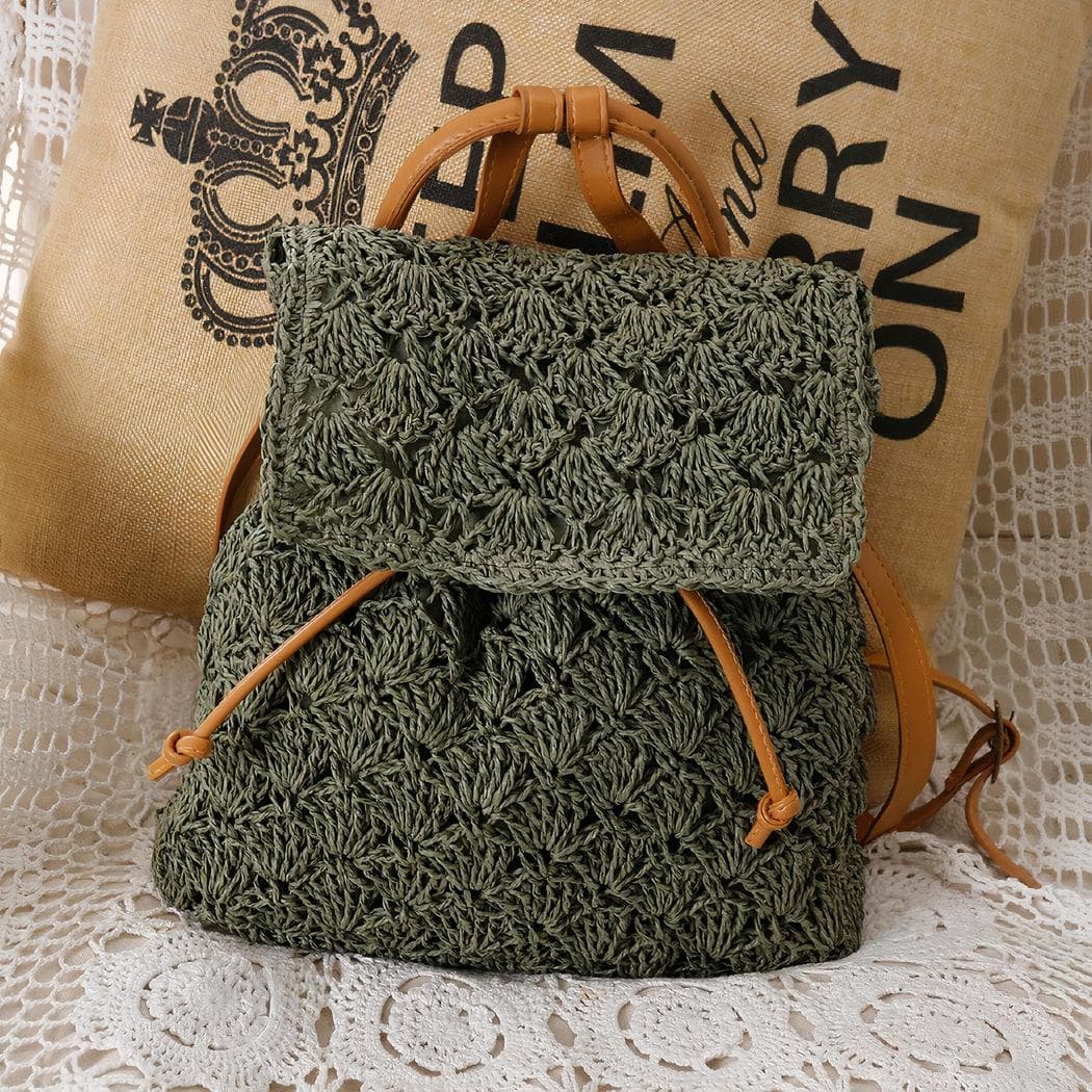 Sac à dos en paille pour femme - vert-militaire
