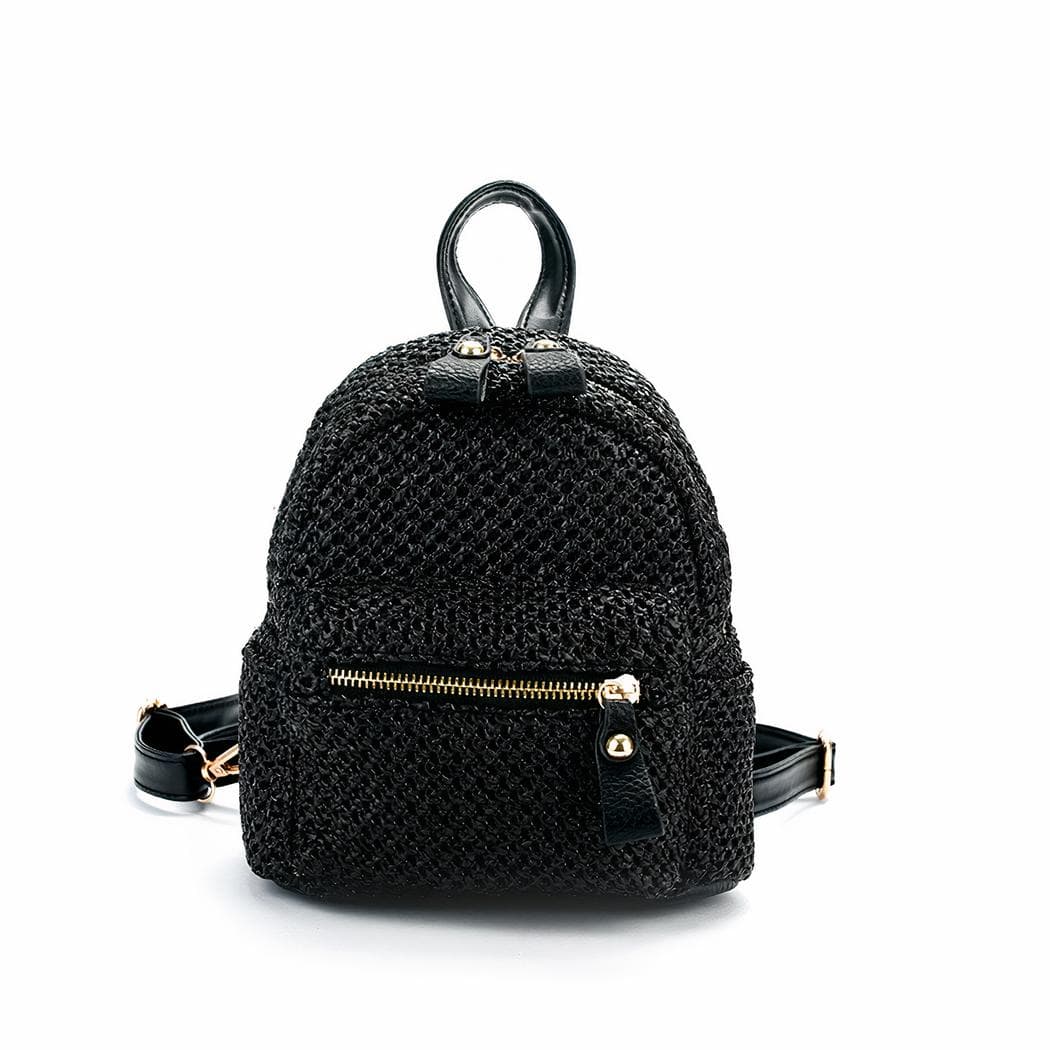Mini sac à dos élégant en paille pour femme - noir