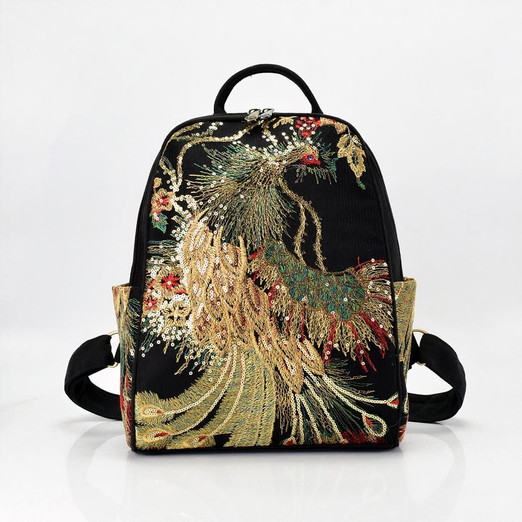 Sac à dos en soie brodé pour femme - noir