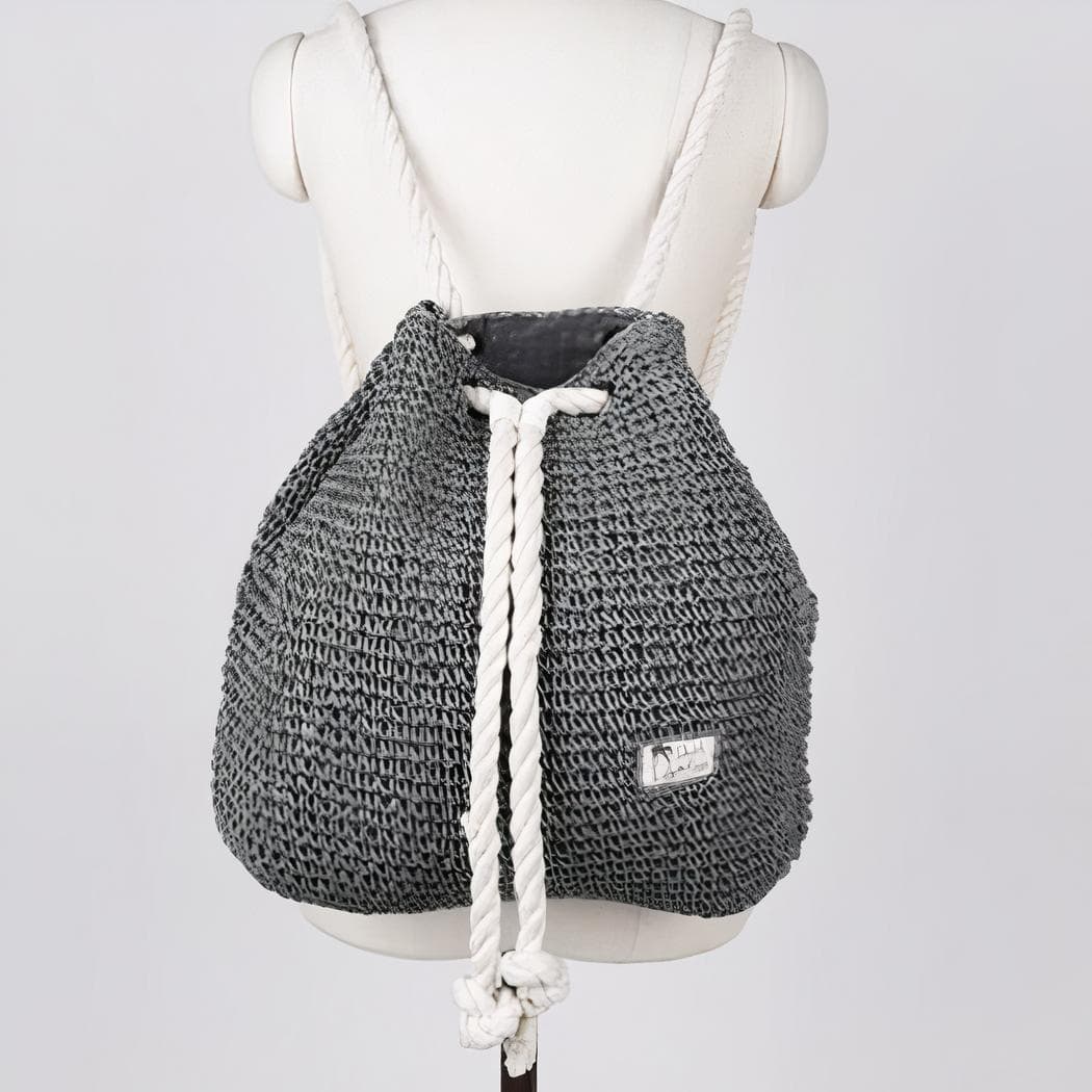 Sac à dos d'été en paille à cordon tricoté - gris
