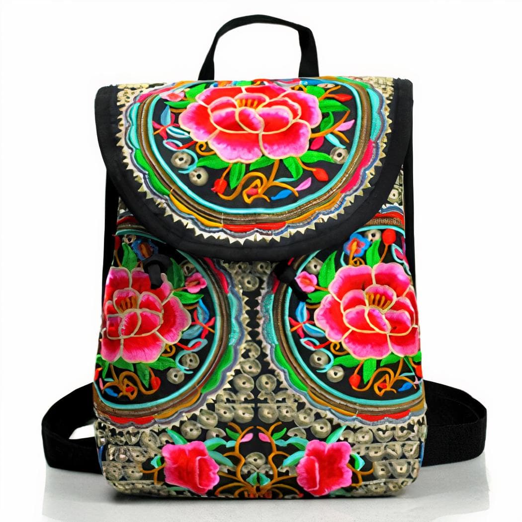 Sac à dos femme à fleurs brodées - vert,l