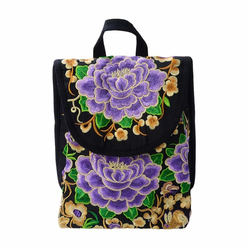 Sac à dos femme à fleurs brodées - violet,l