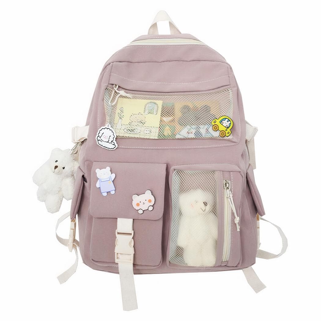 Sac à dos avec petite peluche ours pour filles - rose