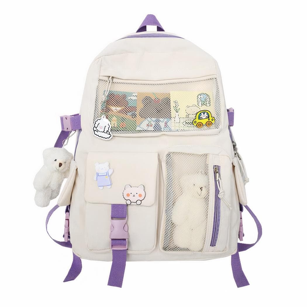 Sac à dos avec petite peluche ours pour filles - blanc