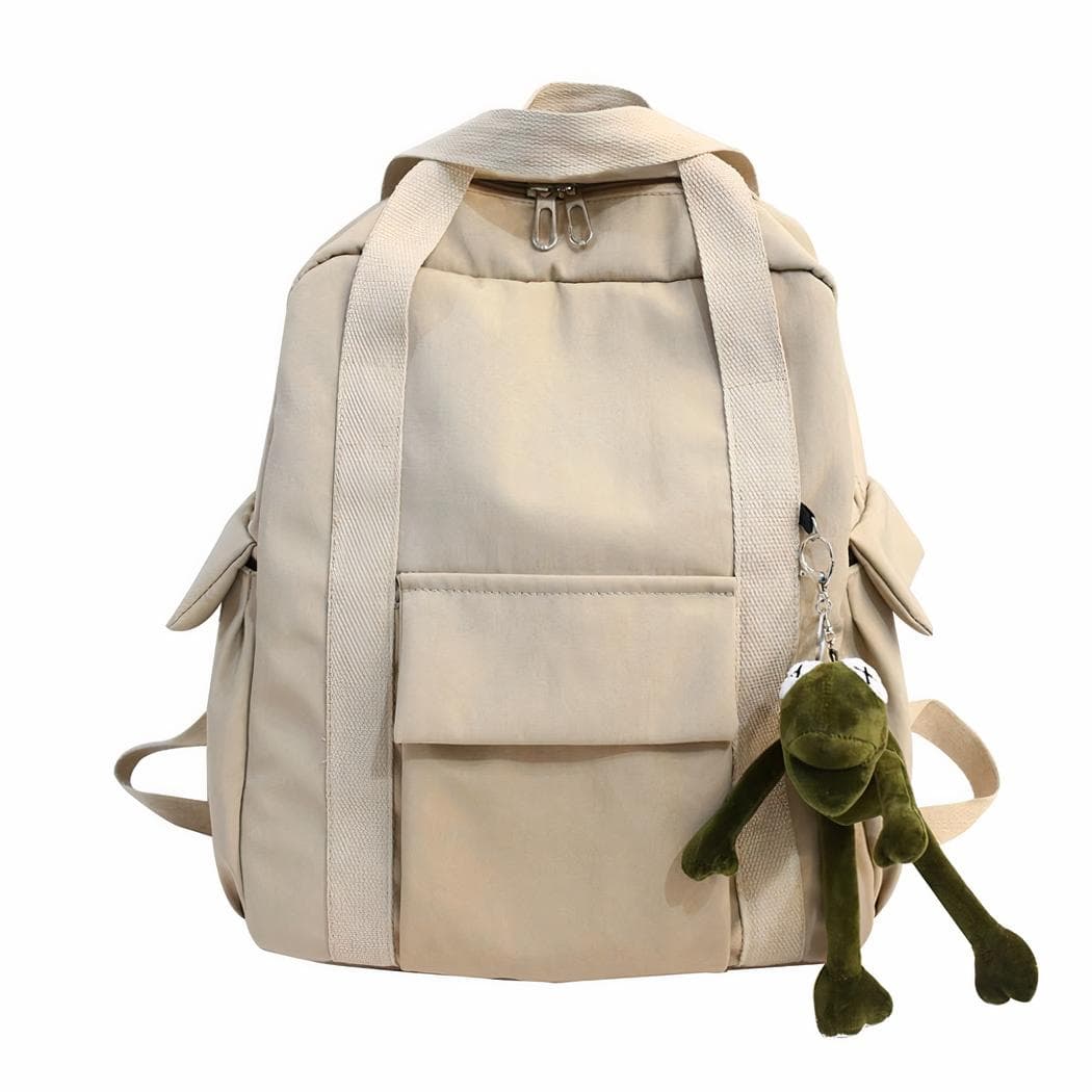 Sac à dos femme avec minipeluche grenouille - beige