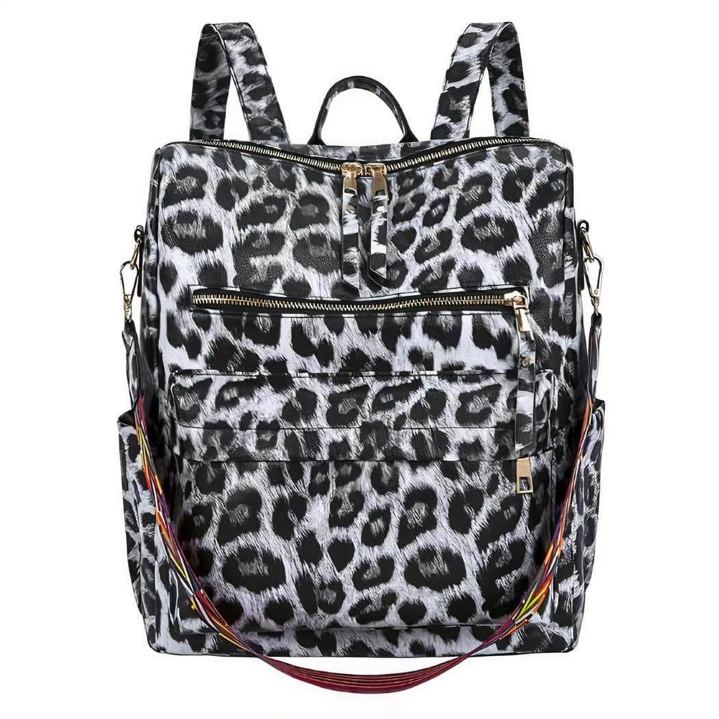 Sac à dos rétro femme motif léopard - noir