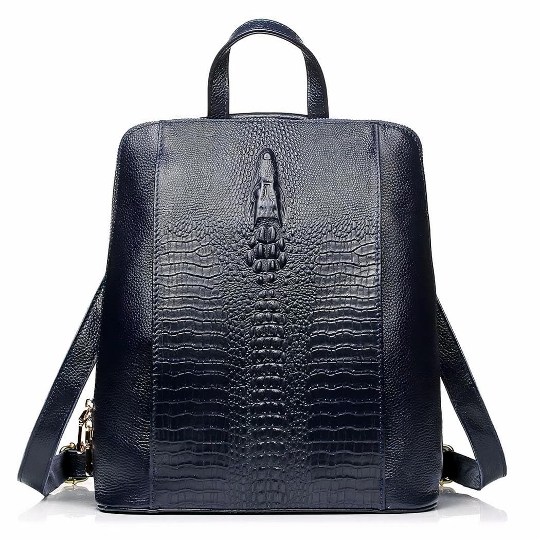 Sac à dos femme en imitation cuir motif croco - bleu