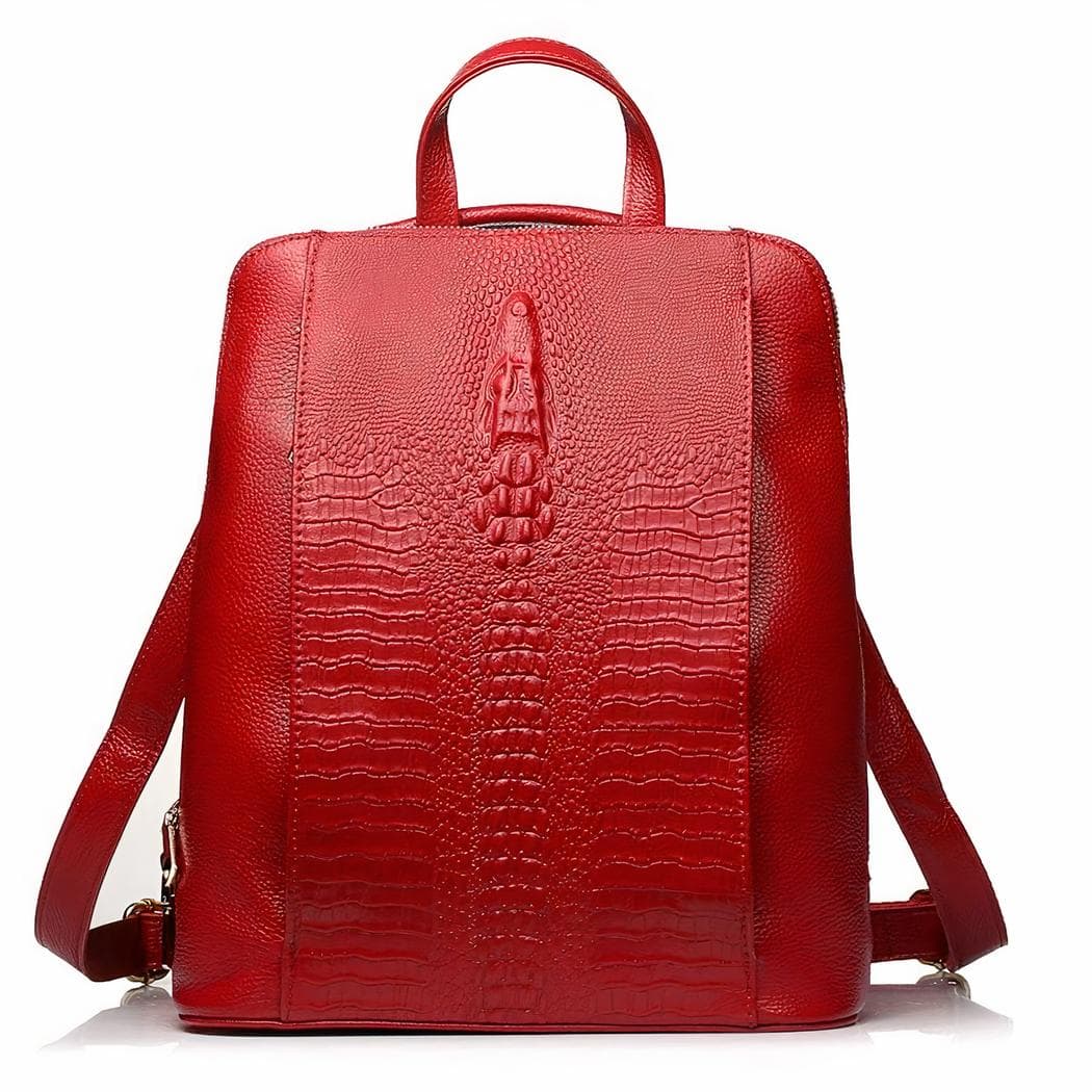 Sac à dos femme en imitation cuir motif croco - rouge