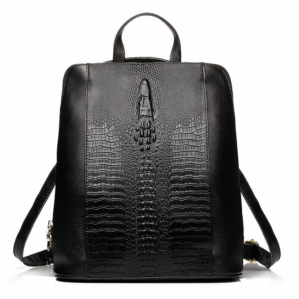 Sac à dos femme en imitation cuir motif croco - noir