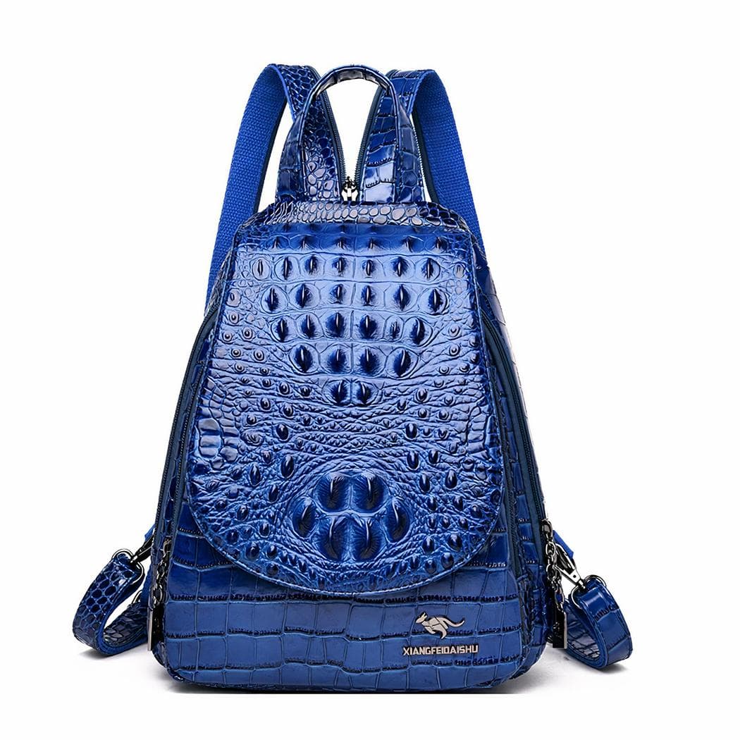 Sac à dos luxe motif croco pour femme - bleu