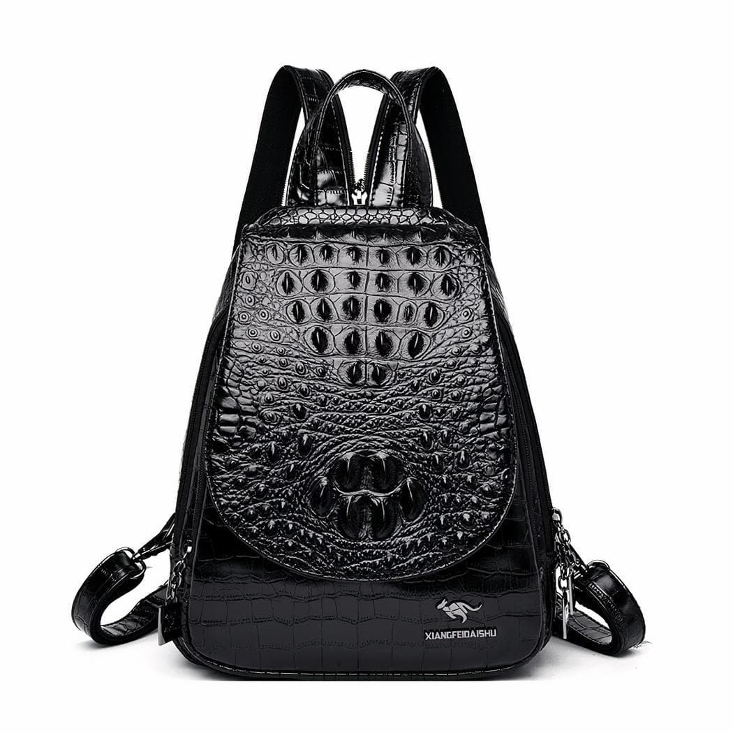 Sac à dos luxe motif croco pour femme - noir
