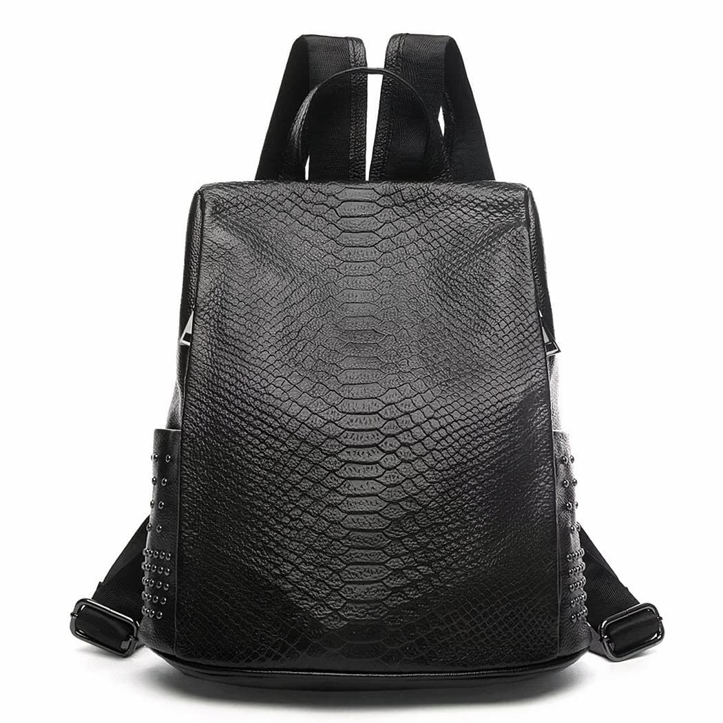 Sac à dos élégant motif croco pour femme - noir