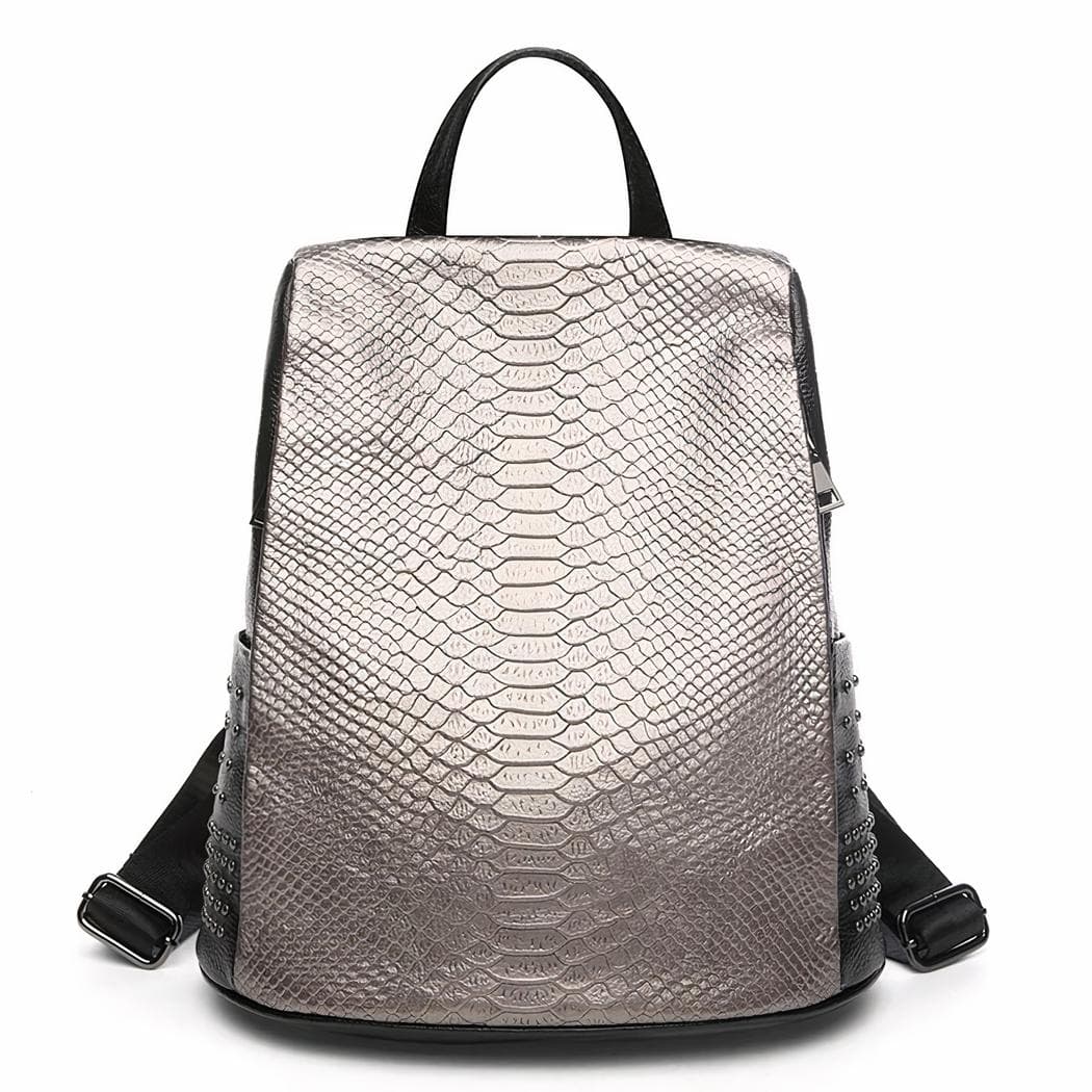 Sac à dos élégant motif croco pour femme - gris