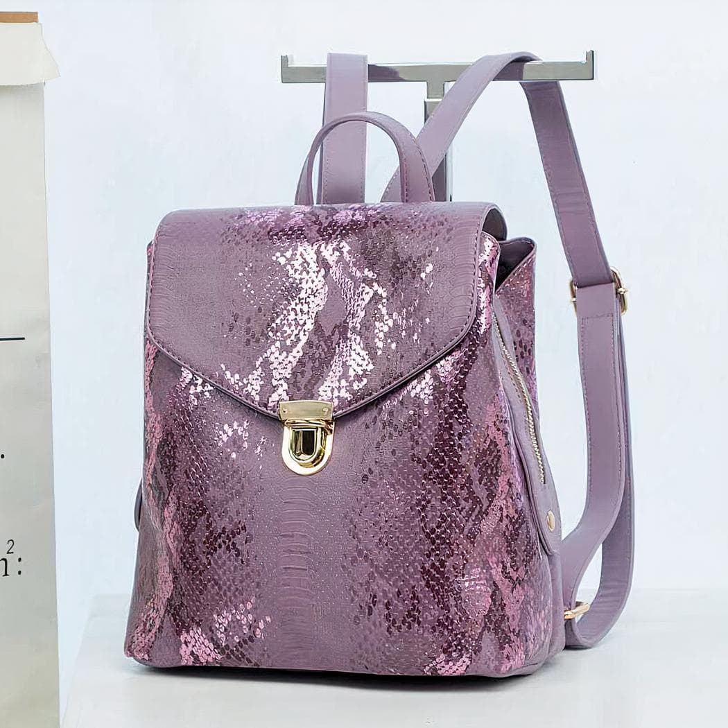 Sac à dos femme en cuir synthétique motif python - violet