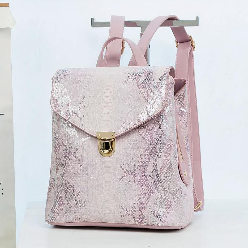 Sac à dos femme en cuir synthétique motif python - rose