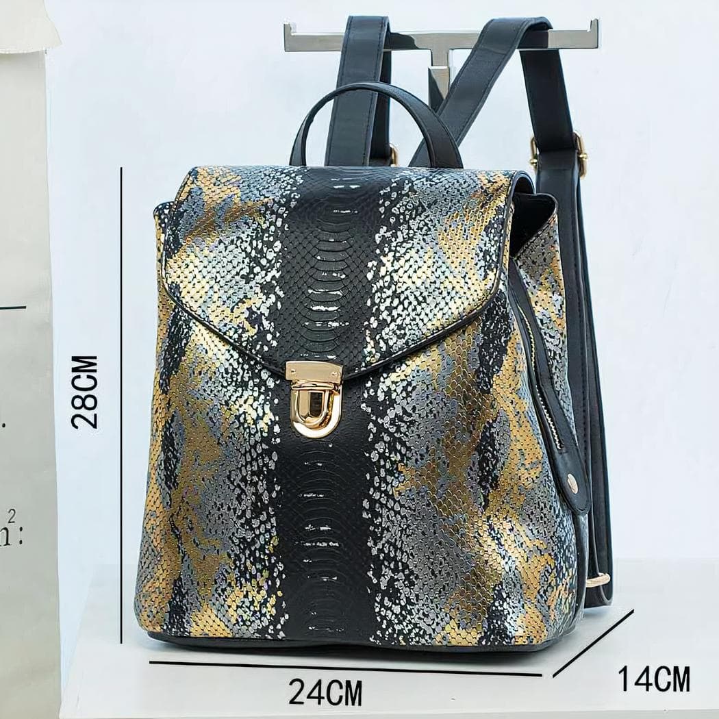 Sac à dos femme en cuir synthétique motif python - noir