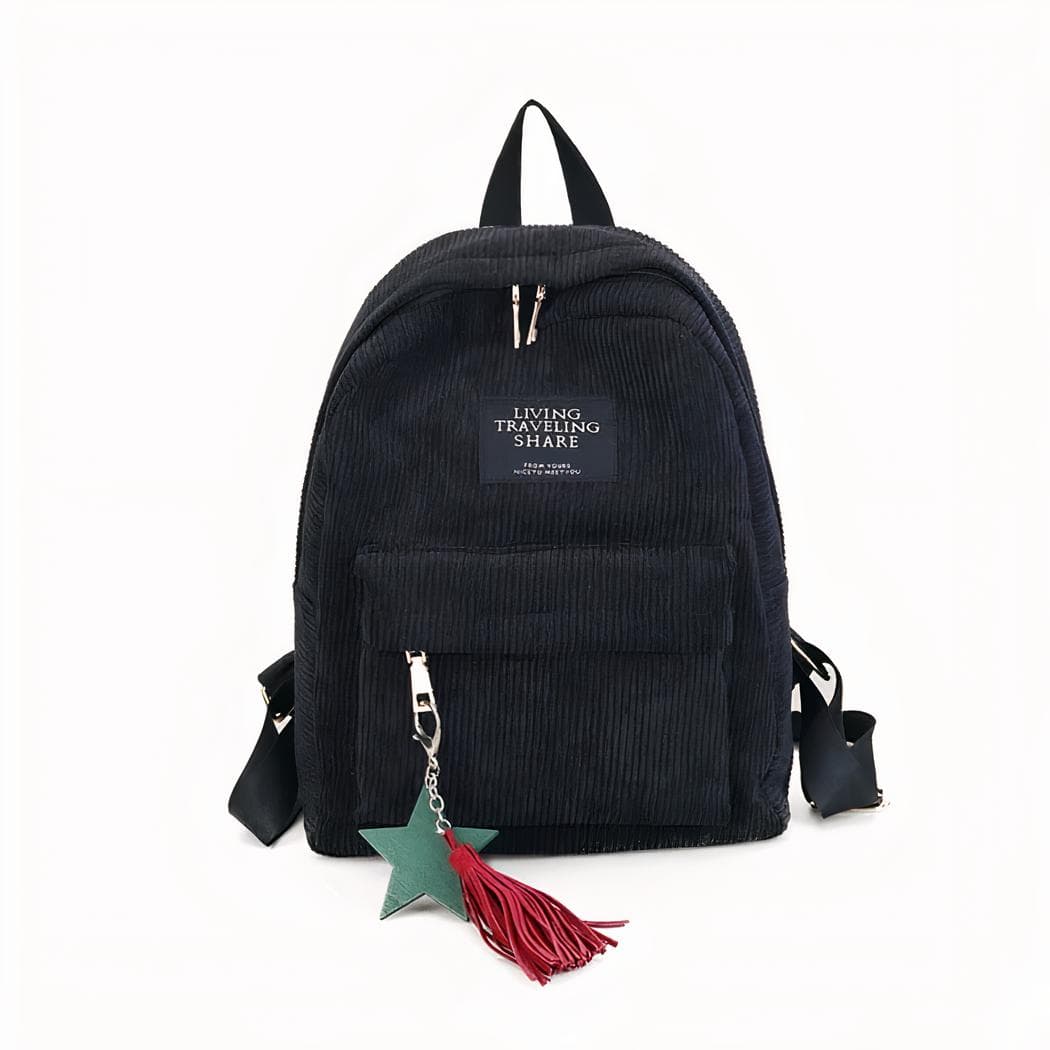 Sac à dos femme élégant en velours côtelé - noir