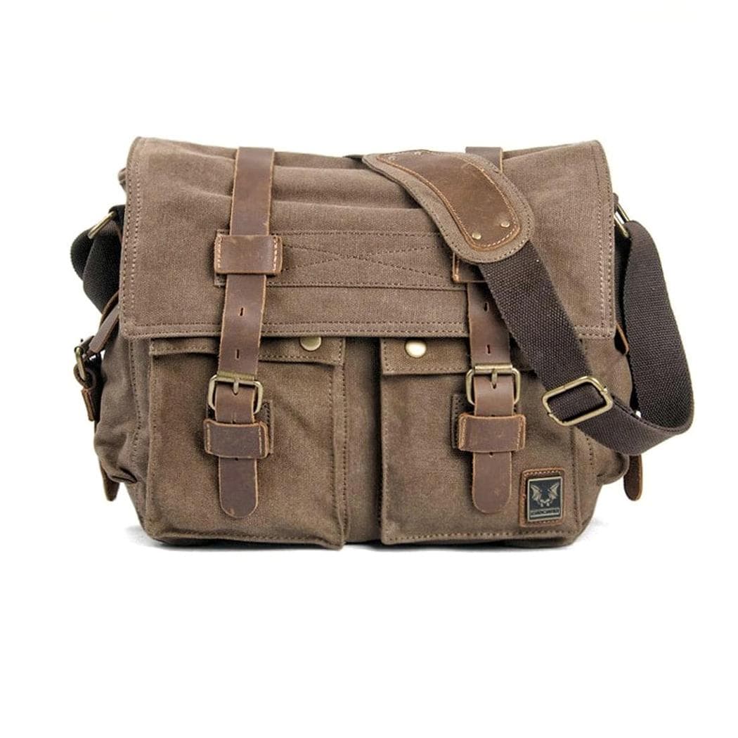Cartable solide en toile et similicuir pour homme - marron