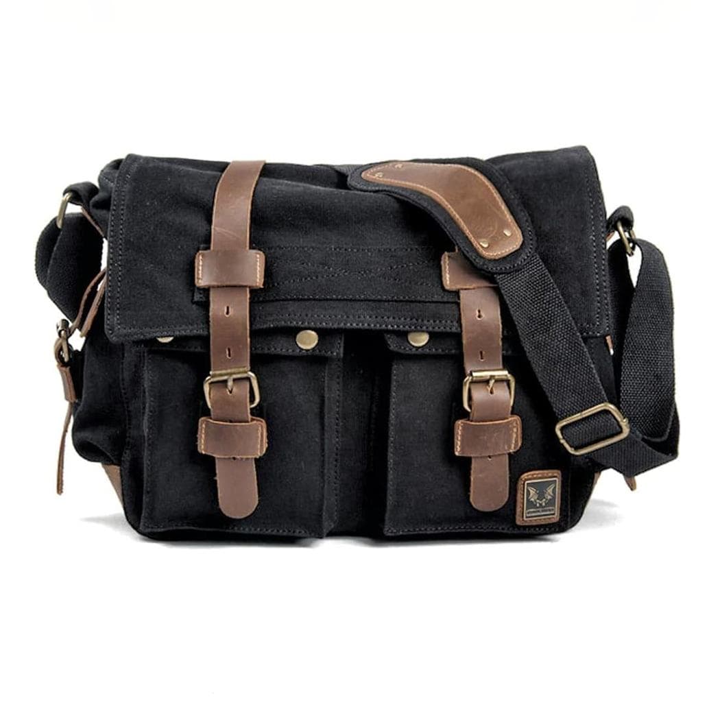 Cartable solide en toile et similicuir pour homme - noir