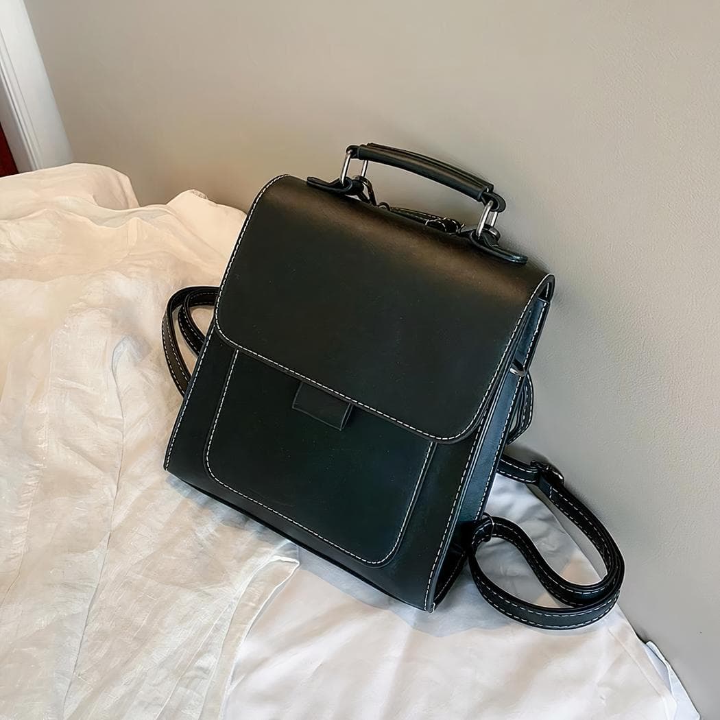 Sac à dos femme petit format lignes épurées - noir