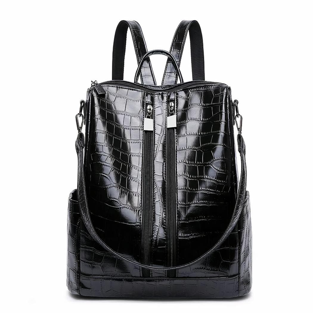 Sac à dos femme multi-zip croco - noir