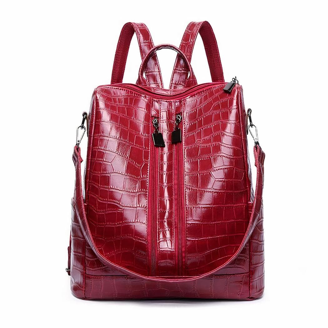 Sac à dos femme multi-zip croco - rouge