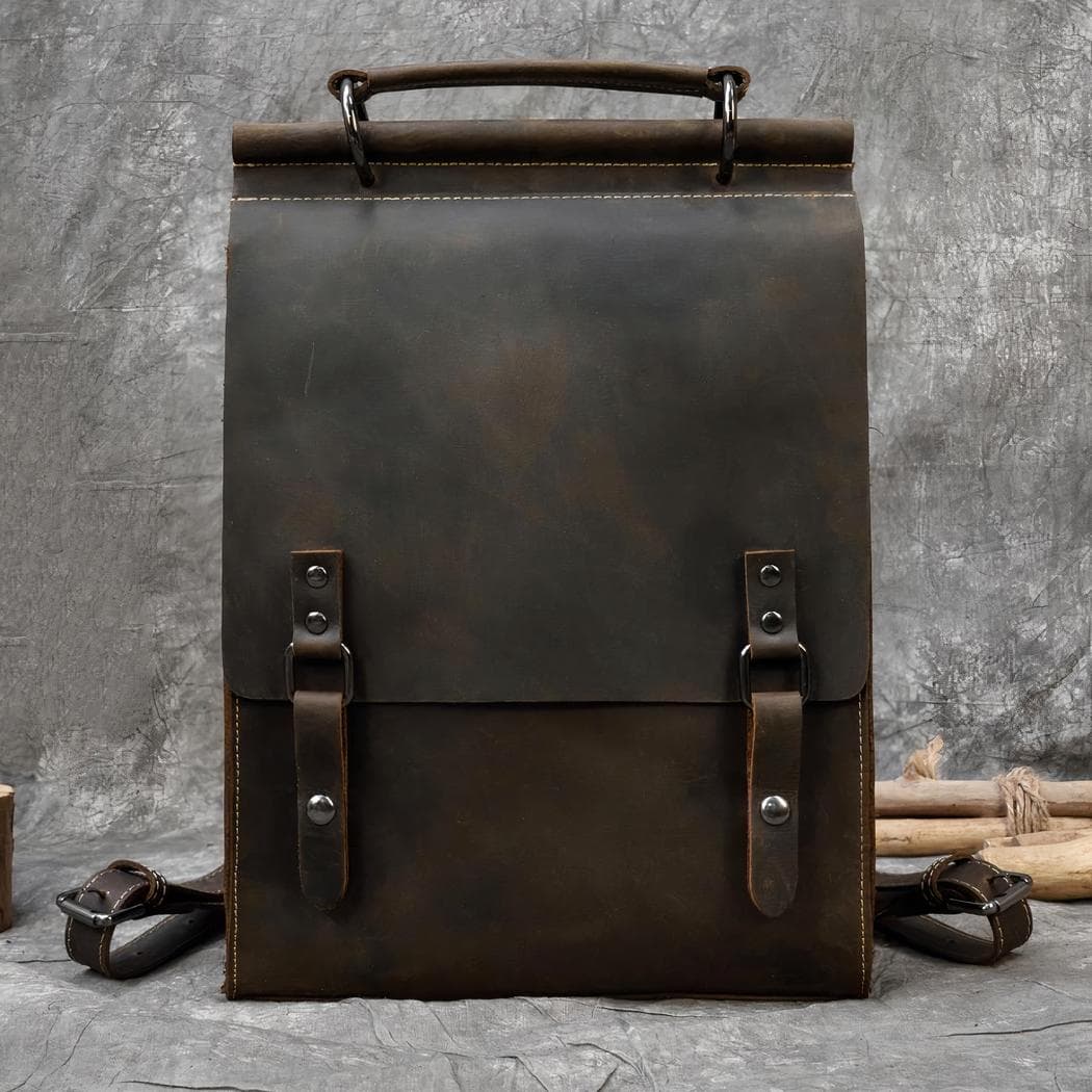 Sac à dos cartable vintage en cuir - marron