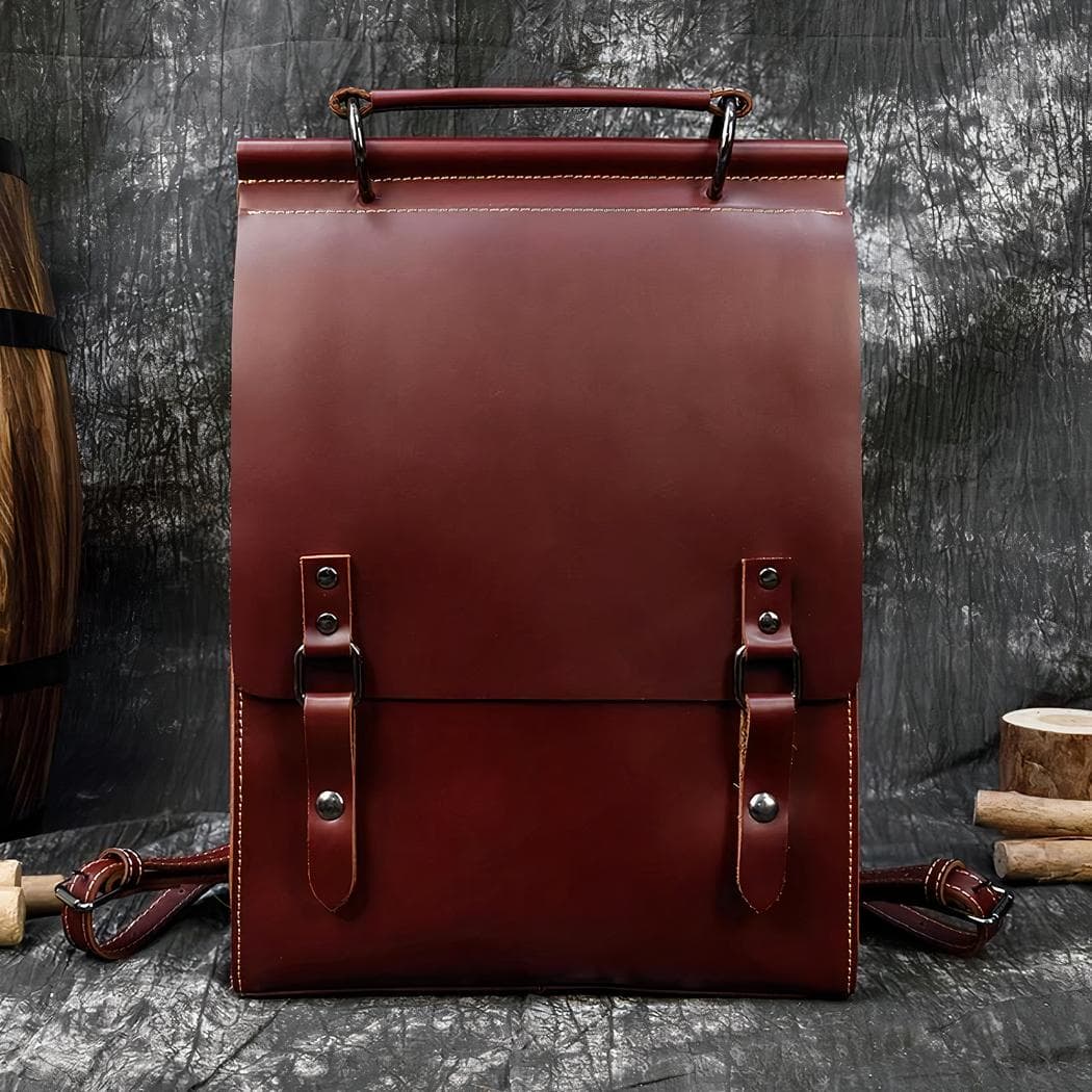 Sac à dos cartable vintage en cuir - rouge