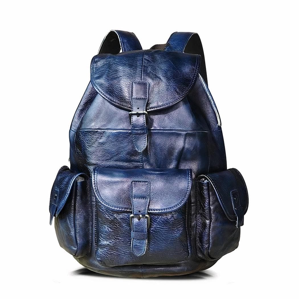 Sac à dos en cuir vintage multipoche - bleu