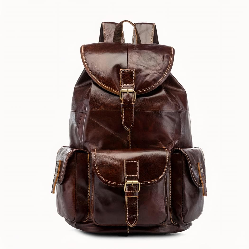 Sac à dos en cuir vintage multipoche - rouge