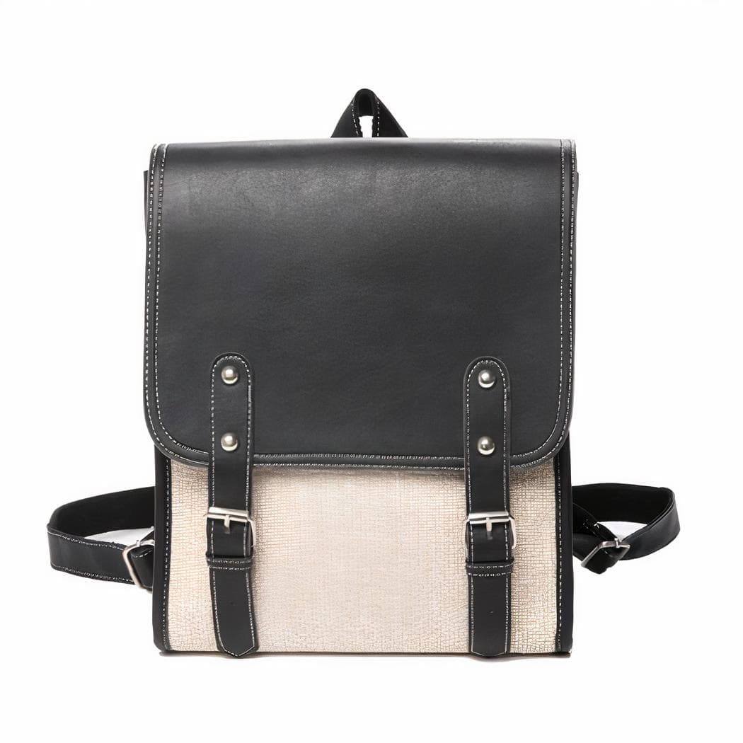 Sac à dos cuir végan style cartable pour femme - noir