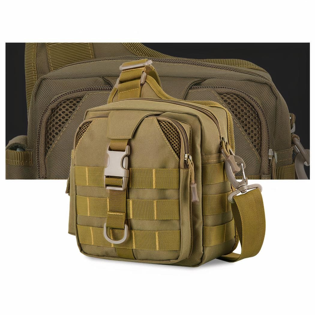 Sac à bandoulière militaire divers compartiments - marron