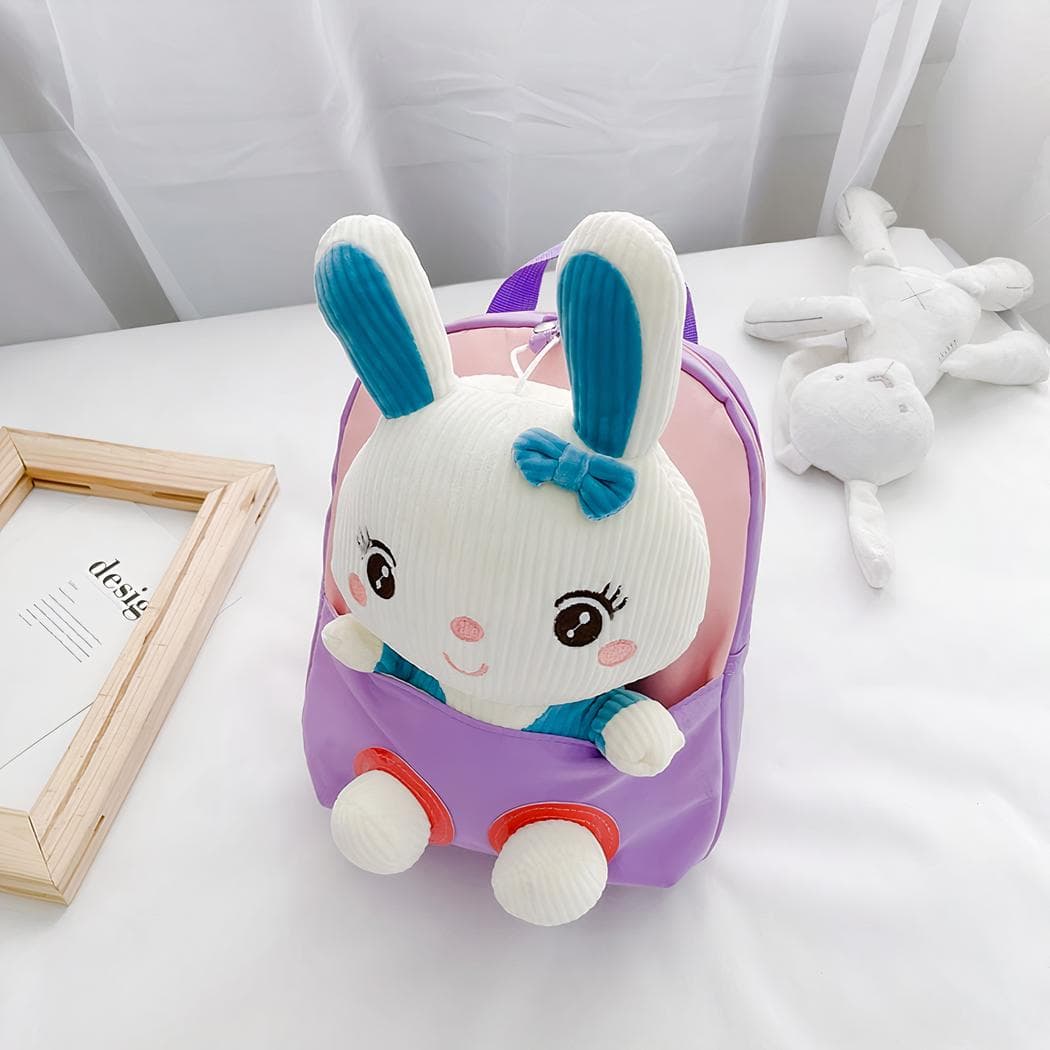 Sac à dos d'école en peluche de lapin pour enfants - violet
