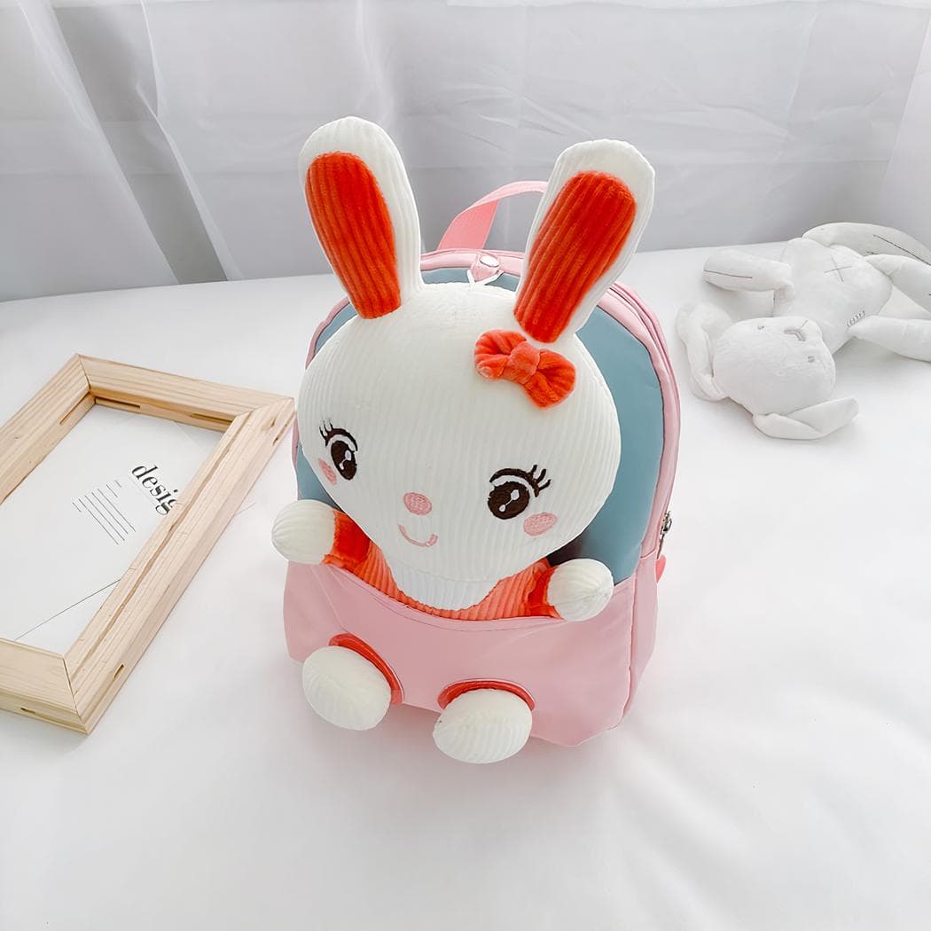 Sac à dos d'école en peluche de lapin pour enfants - rose